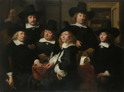 Six Regents and the Beadle of the Nieuw Zijds Institute for the Outdoor Relief of the Poor, Amsterdam, 1657 von Ferdinand Bol