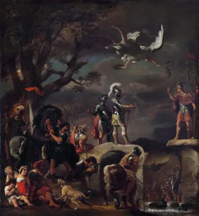 The Peace Negotiations between Claudius Civilis and Quintus Petillius Cerealis on the Demolished Bridge von Ferdinand Bol