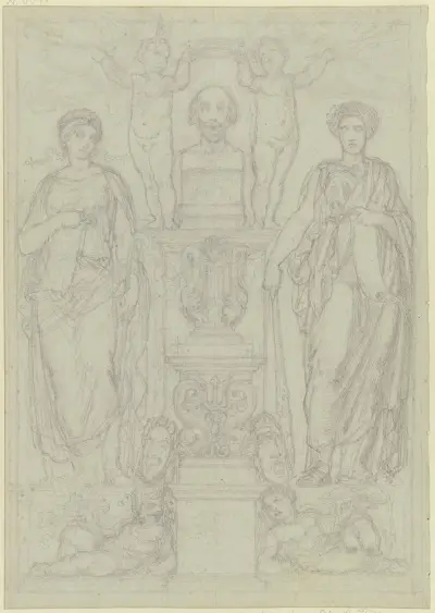 Shakespearova busta, po stranách Thalia a Melpomene, Ferdinand Fellner