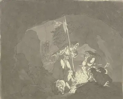 Jeskyně loupežníků při osvětlení pochodněmi, Ferdinand Fellner