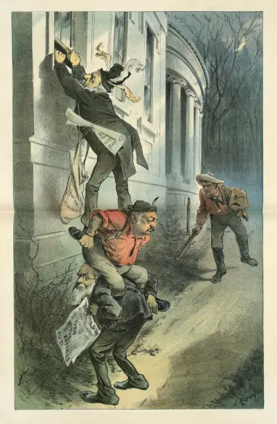 Helping the rascals in – a burglarious scheme that may be suddenly spoiled av Joseph Ferdinand Keppler