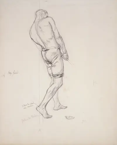 Homme vu de dos tirant une corde av Fernand Cormon