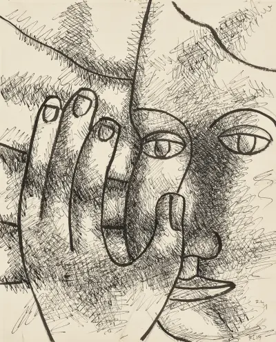 Femme avec main devant son visage av Fernand Léger