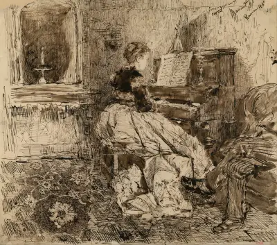 Cecilia de Madrazo am Klavier von Mariano Fortuny Marsal