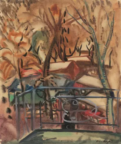 Markt in Concarneau aus einem Fenster des Hôtel des Voyageurs von Frances Hodgkins