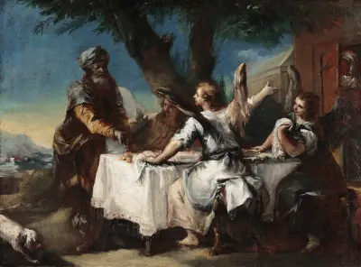 Abraham Welcoming the Three Angels av Francesco Guardi