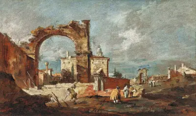 Capriccio with a ruinous arch and a villa in the background av Francesco Guardi