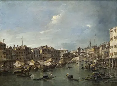 Velký kanál s mostem Rialto, Benátky, Francesco Guardi