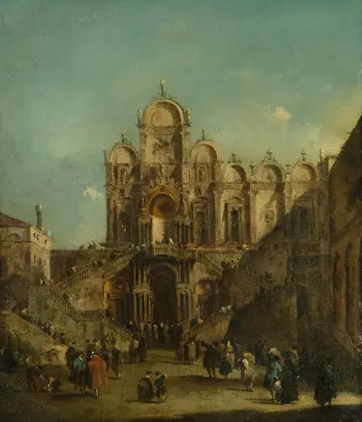 Pohled na Campo San Zanipolo s loggií postavenou u příležitosti požehnání papeže Pia VI., Francesco Guardi