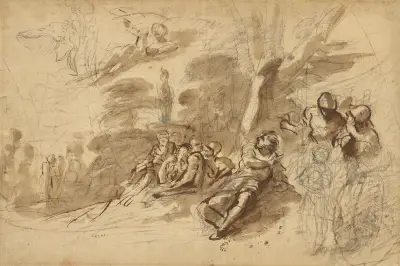 Iris erscheint Turnus; Studie eines Helms von Pier Francesco Mola