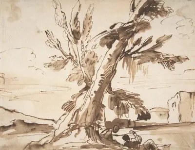 Landschaft mit zwei Männern unter einem Baum von Pier Francesco Mola