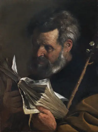 Heiliger Josef, ein Buch lesend und einen blühenden Stab haltend von Pier Francesco Mola