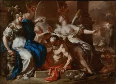Minerva With Chronos And History; A Study For An Allegory Of The Reign Of The Hapsburgs In Naples av Francesco Solimena