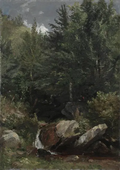 Bäume und ein Bach am Hang von Jasper Francis Cropsey