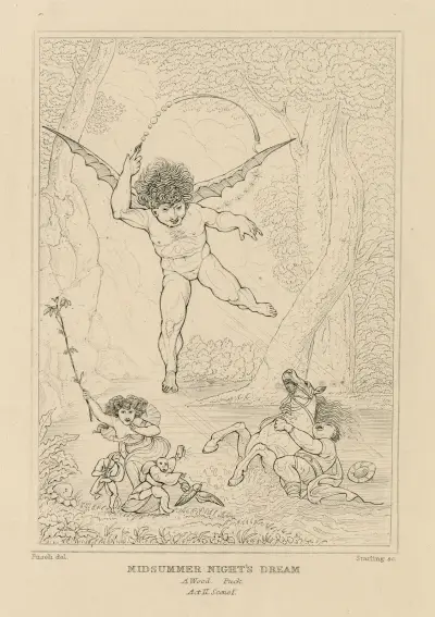 Midsummer night’s dream, a wood, Puck, act II, scene I av William Francis Starling