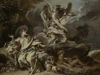 Hagar And Ishmael In The Desert With The Angel av François Boucher