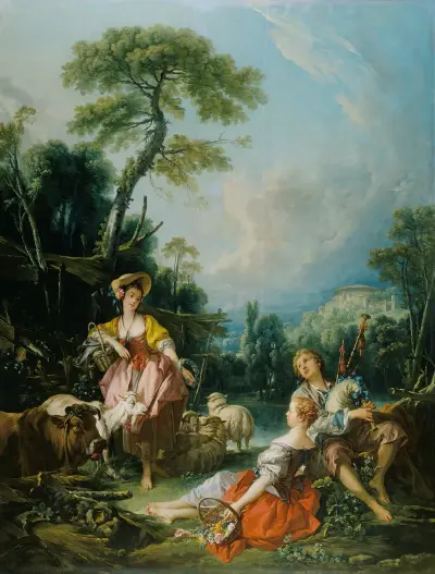 Pastoral with a Bagpipe Player av François Boucher