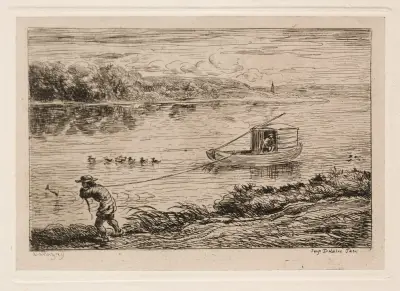 Chlapec táhnoucí lano, Charles François Daubigny