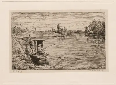 Plavčík na rybách (Lov na šňůru), Charles François Daubigny