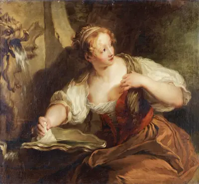 Young Woman At a Fountain av François Lemoyne