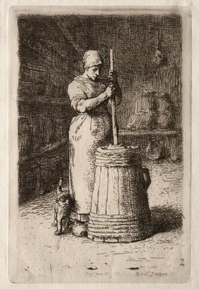 A Woman Churning av Jean-François Millet