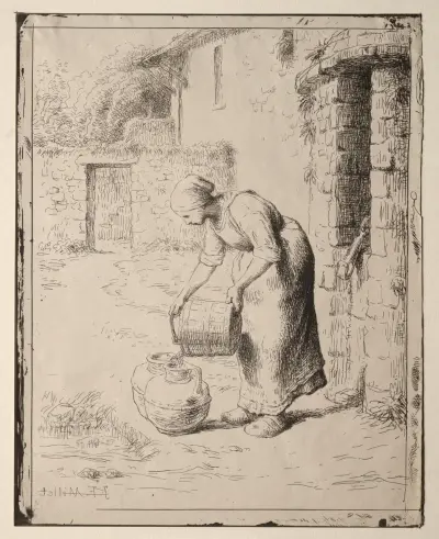A Woman Emptying a Bucket av Jean-François Millet