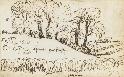 Cows under trees near Gruchy av Jean-François Millet