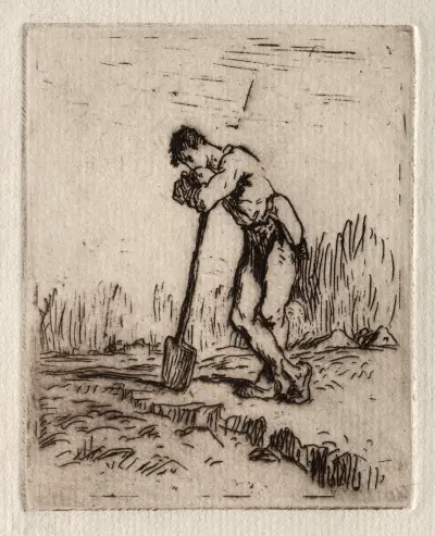 Mann, auf eine Hacke gestützt von Jean-François Millet