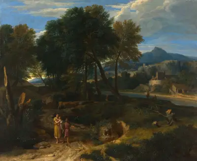 Pastorale avec un jeune pâtre et une femme avec un enfant dans les bras av Jean-François Millet