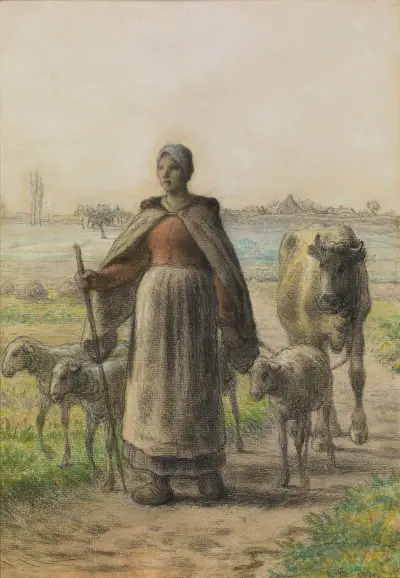 Paysanne Conduisant Aux Champs Sa Vache Et Ses Moutons av Jean-François Millet