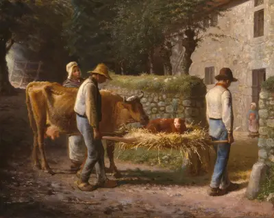 Chłopi niosący do domu cielę urodzone na polu, Jean-François Millet