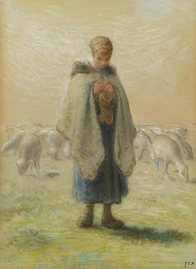 Petite bergère tricotant av Jean-François Millet