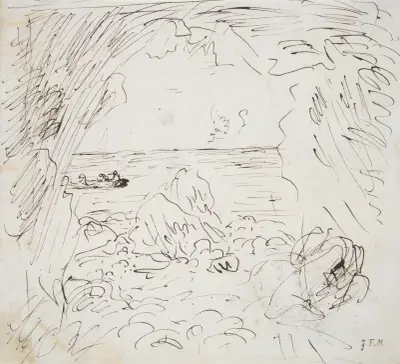 Sketch of a Sea View with Boat av Jean-François Millet