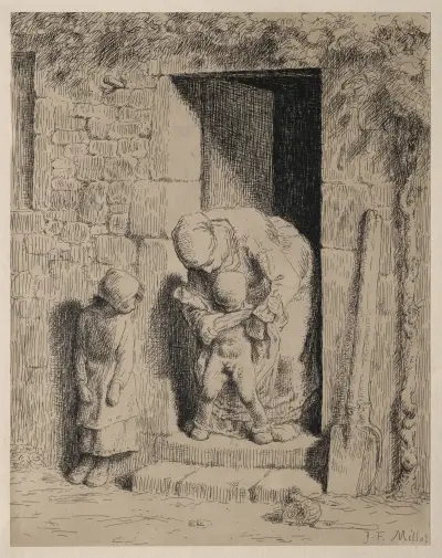 The Maternal Precaution av Jean-François Millet