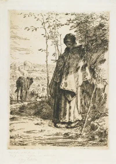 The Shepherdess Knitting av Jean-François Millet