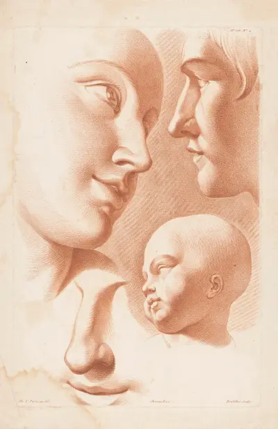 Köpfe einer Frau, eines Mannes und eines Kindes von Louis-François Roubiliac