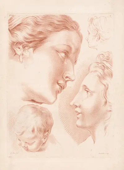 Drei Frauenköpfe und ein Kinderkopf von Louis-François Roubiliac