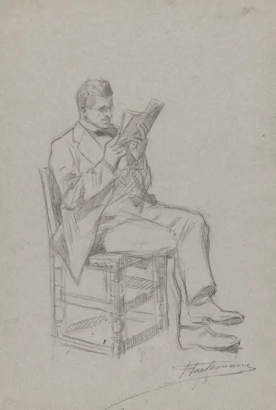 Homme lisant, assis sur une chaise av Jean-François Taelemans