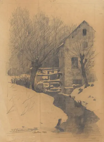 Laeken (moulin à eau sous la neige), 1886 – nr 1 av Jean-François Taelemans