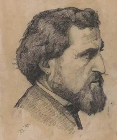 Portrait d’homme barbu, de profil côté droit, un anneau à l’oreille av Jean-François Taelemans