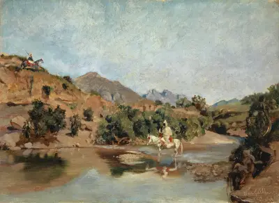 Moroccan Rider Crossing the Ford at Wad Boswicha, Frank Buchser