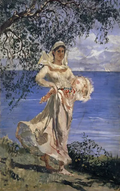 Young Woman in Full Figure at a Lake-shore (Diamantina), Frank Buchser