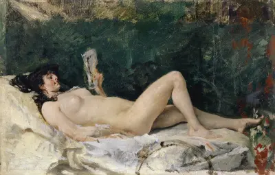 Young Woman Lying on a Bed and Reading, Frank Buchser