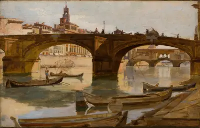 The Bridges; Florence av Frank Duveneck