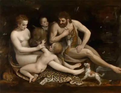 Adam and Eve and their Children av Frans Floris