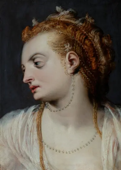 Studie hlavy mladé ženy v bílém av Frans Floris