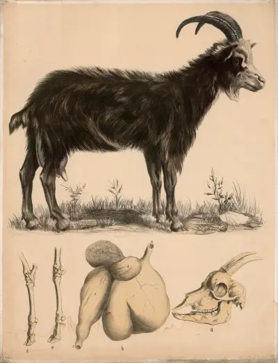 Ziege (Capra hircus) Fussskelette, Schädel und Wiederkäuermagen, Franz Engleder
