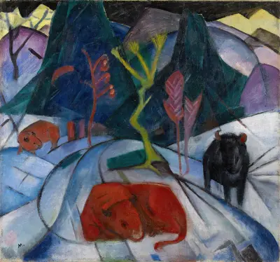 Bizon v zimě (Červený bizon), Franz Marc