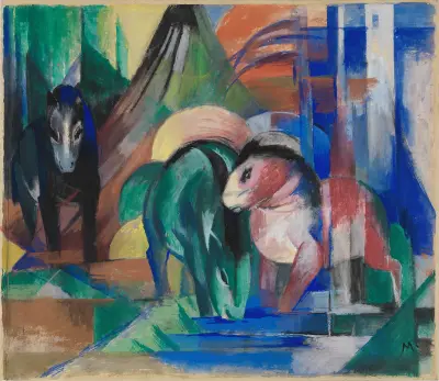 Tři koně u lesního potoka, Franz Marc