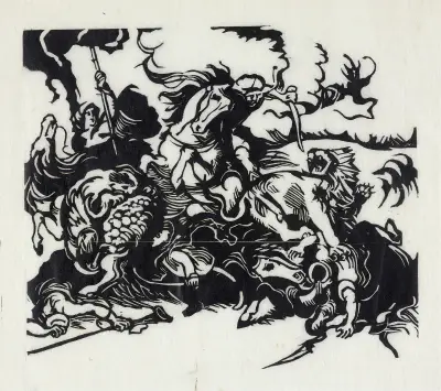Lion hunt for Delacroix av Franz Marc